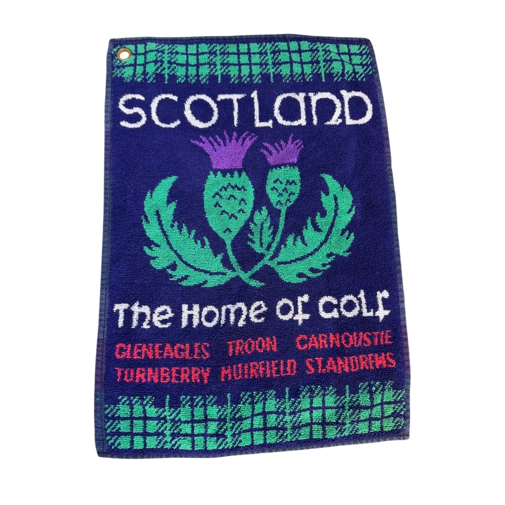 Lissadell Vtg. Scotland Golf Towel Purple Green Good Thistle St Andrews Gorp
